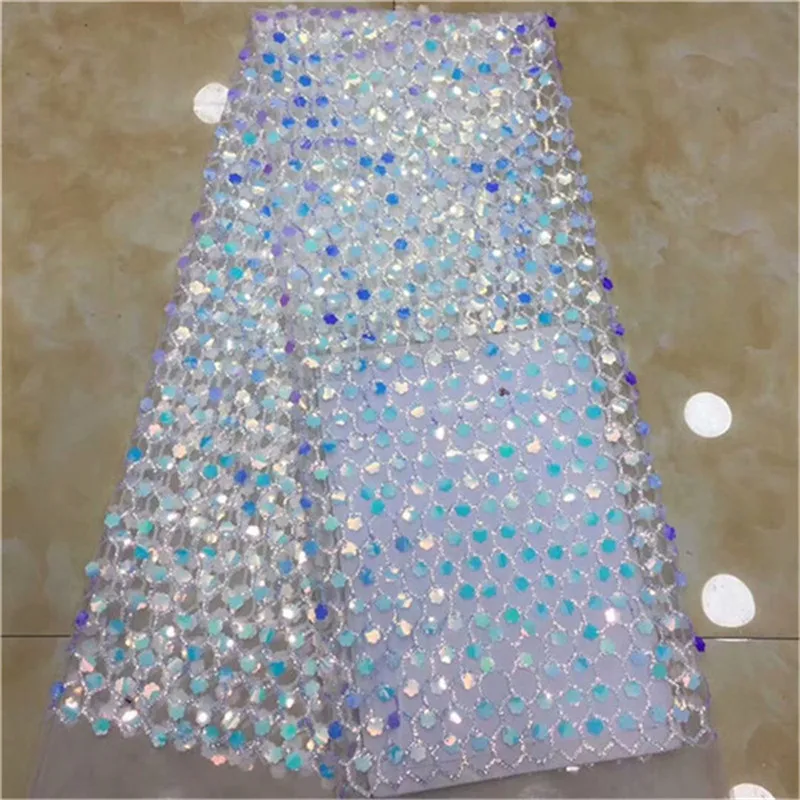 Африканский тюль кружевная ткань оптовая продажа с блестками для свадьбы белый