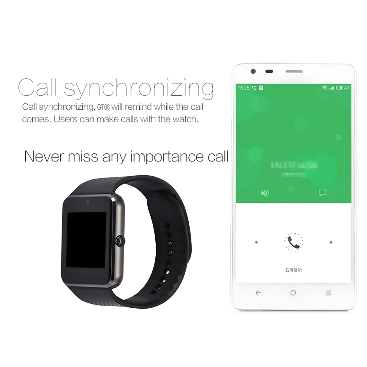 Bluetooth смарт-телефон часы GT08 сенсорный экран мужские и женские сплав