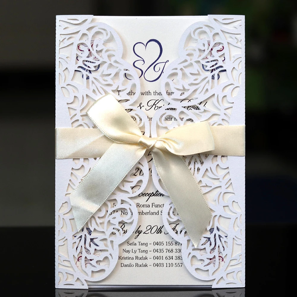 10Pcs/set Hollow Wedding Invitations Card Elegant Engagement Invitation Ribbon Without Envelope Seals | Дом и сад