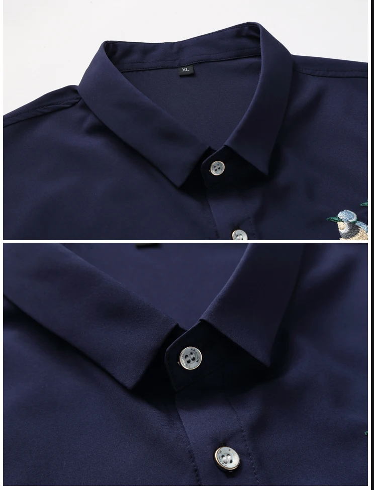 Мужская рубашка LONMMY 6XL 7XL с вышивкой птицы короткий рукав рубашки одежда
