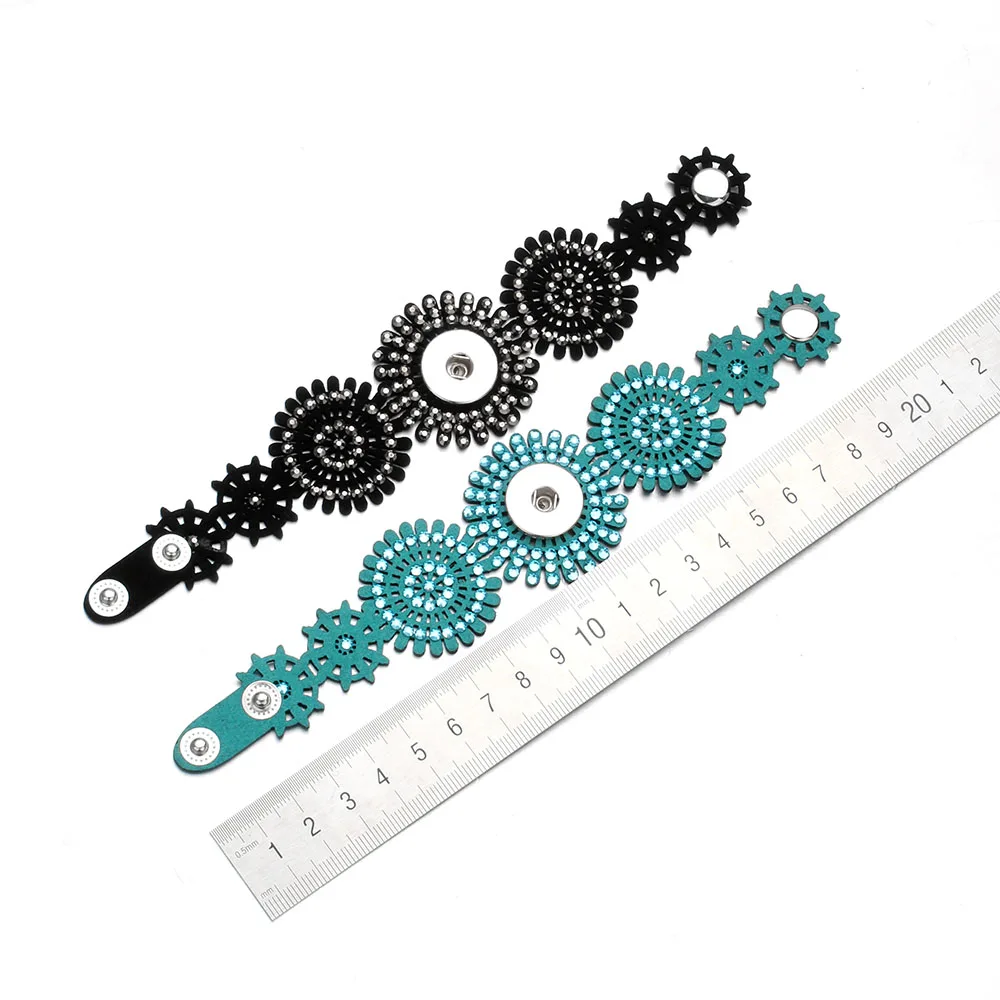 Женский браслет Оснастка из искусственной кожи черного цвета 20 см 18 мм|bracelet fit|button
