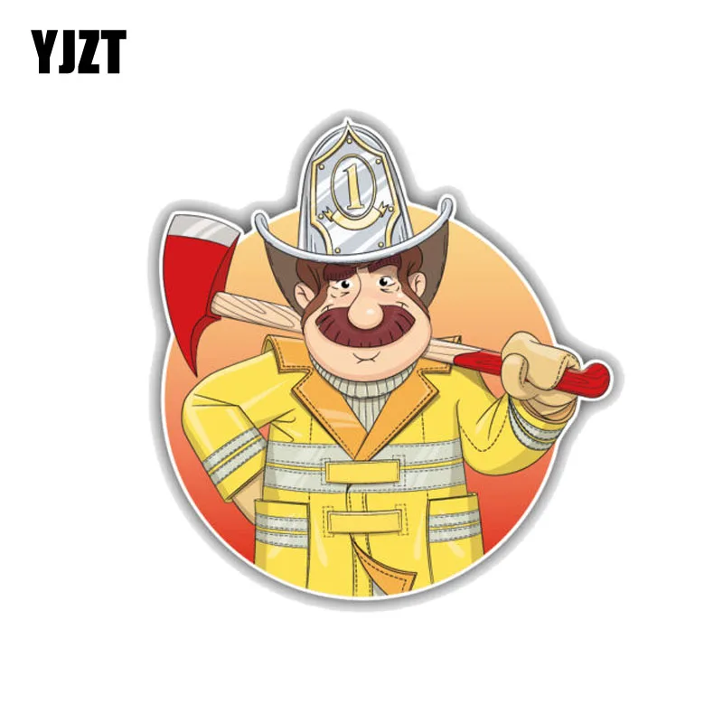

YJZT 12.4CM*13CM Personaltiy Funny Fireman Cartoon Decal PVC Car Sticker 12-0719