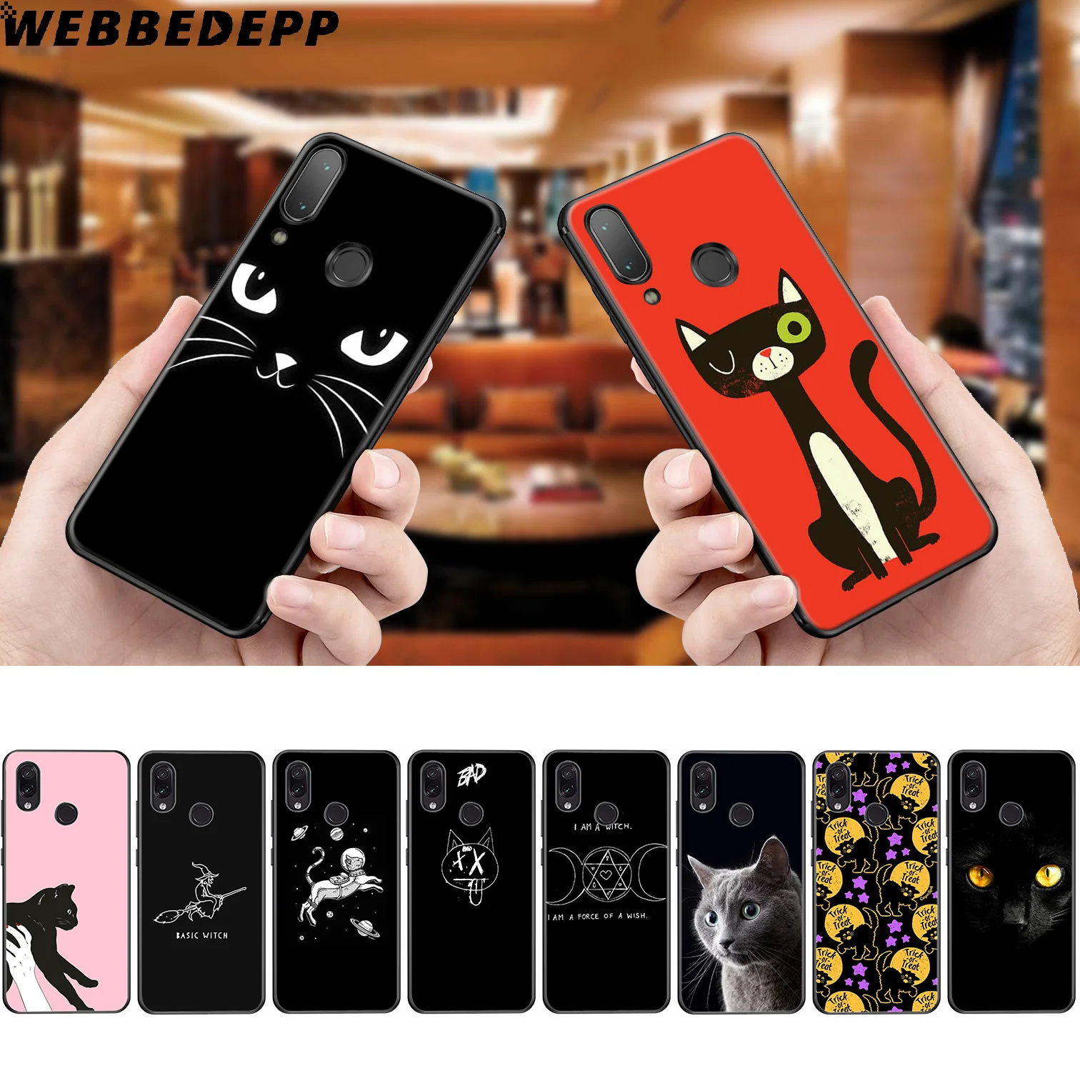 WEBBEDEPP Blue Eyes in Black Cat Soft Case for Xiaomi Redmi K20 7A 4A 4X 5 5A 6 6A S2 Note 8 4 7 Pro Plus Prime |