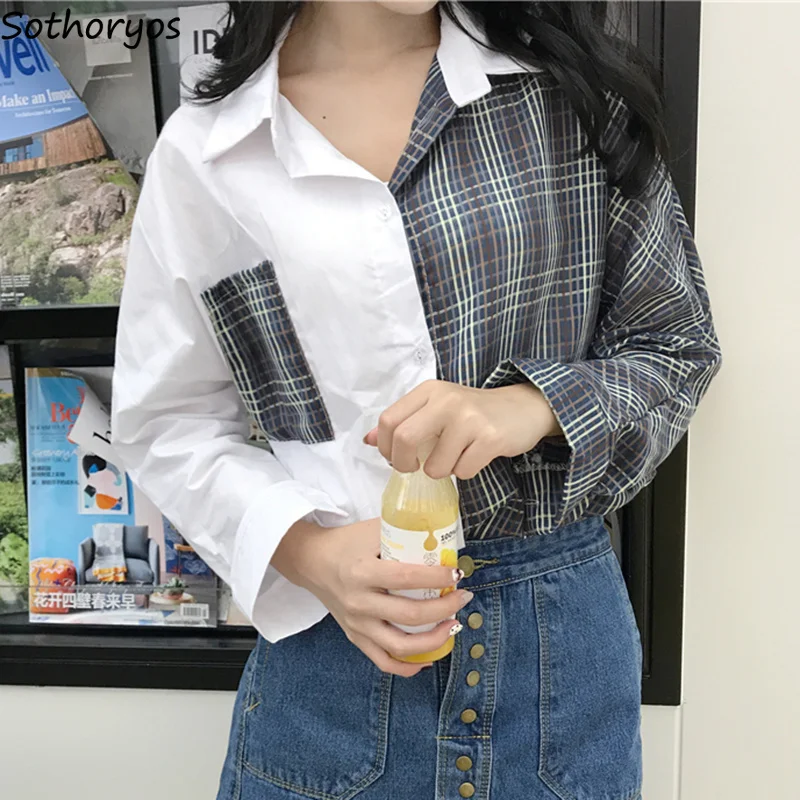 Женская рубашка оверсайз в стиле ретро с длинным рукавом модная свободная