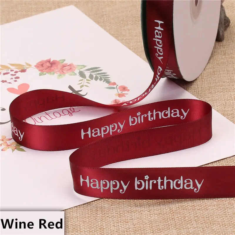 Wine Red Новая ширина 2 см полиэфирная лента для торта магазин выпечки печатные ленты цветочный с днем рождения упаковка подарок diy галстук ручной работы материал - Цвет: Wine Red