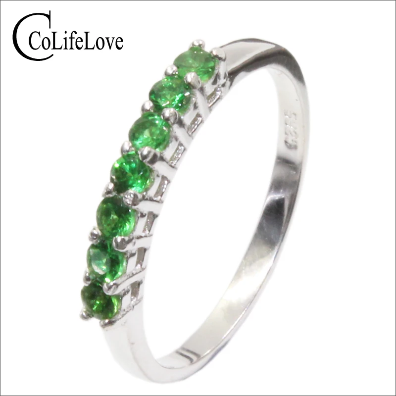 

100% natural tsavorite ring 7 pcs 2.2 mm round cut tsavorite silver jewelry 925 silver tsavorite ring romantic gift for woman