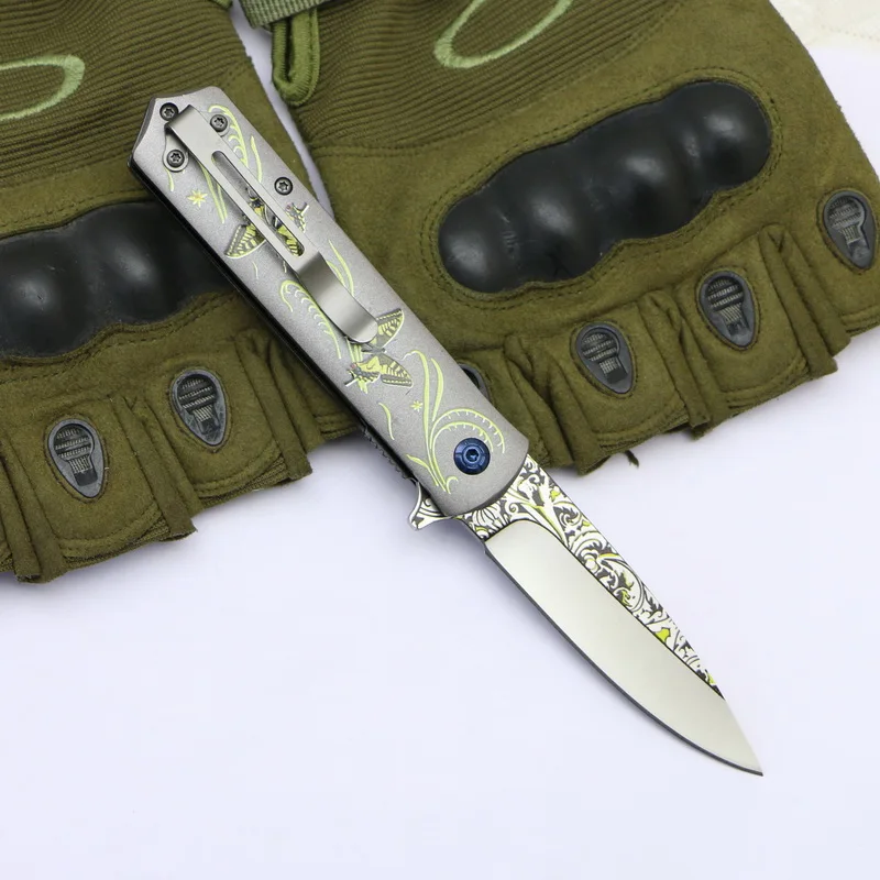 TIGEND-CM83 складной нож с 3D принтом бабочки, серый стальной нож с ручкой для занятий спортом на открытом воздухе, карманный нож для повседневного использования, Охотничий пояс, инструменты