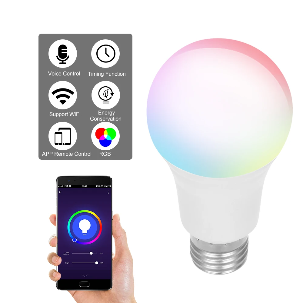 E27 Blub wifi светодиодный светильник wifi RGB+ C+ W 7 Вт 9 Вт многоцветный светодиодный светильник с регулируемой яркостью для телефона с дистанционным управлением для Alexa Google Home