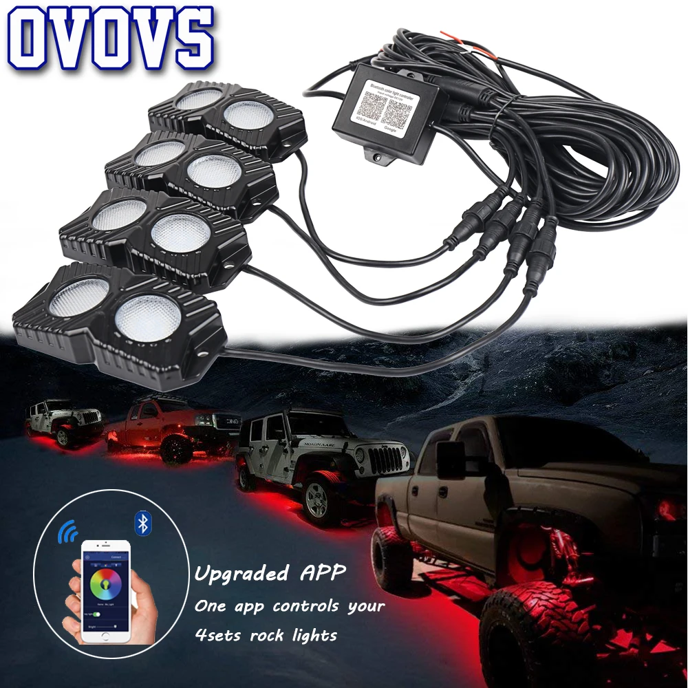 4 Pod RGB LED Atmosphäre Lampe Rock Lichter Mit Bluetooth Multicolor Für Lkw Auto ATV SUV Fahrzeug Boot