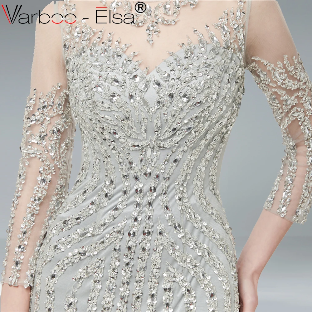 VARBOO_ELSA 2018 Новое Элегантное серебряное кружевное вечернее платье с длинным