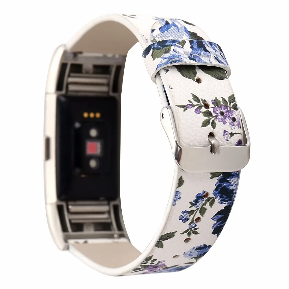 Ремешок COMLYO для часов Fitbit Charge 2 кожаный сменный Браслет с цветочным принтом