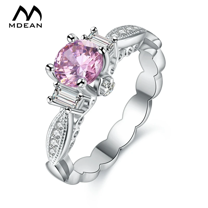 MDEAN белое золото цвет свадебные кольца для женщин розовый AAA Циркон Винтаж Jewelry