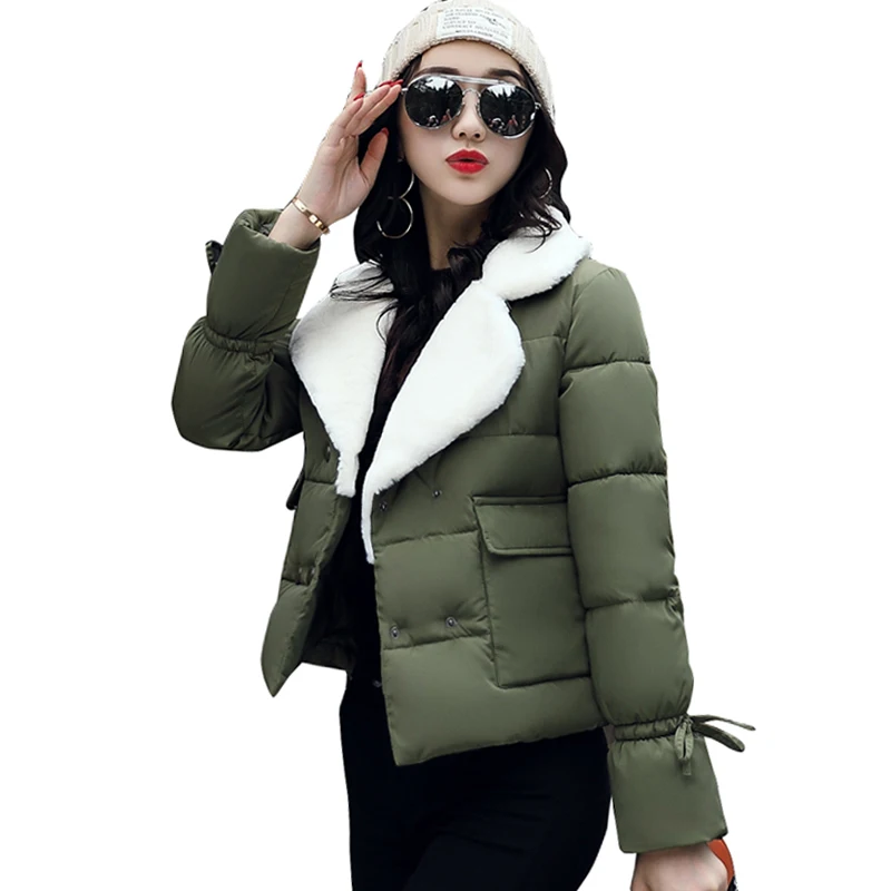 2019 turn down collar women winter coat female outerwear ladies thick warm short jacket slim breast button jaqueta feminina | Женская