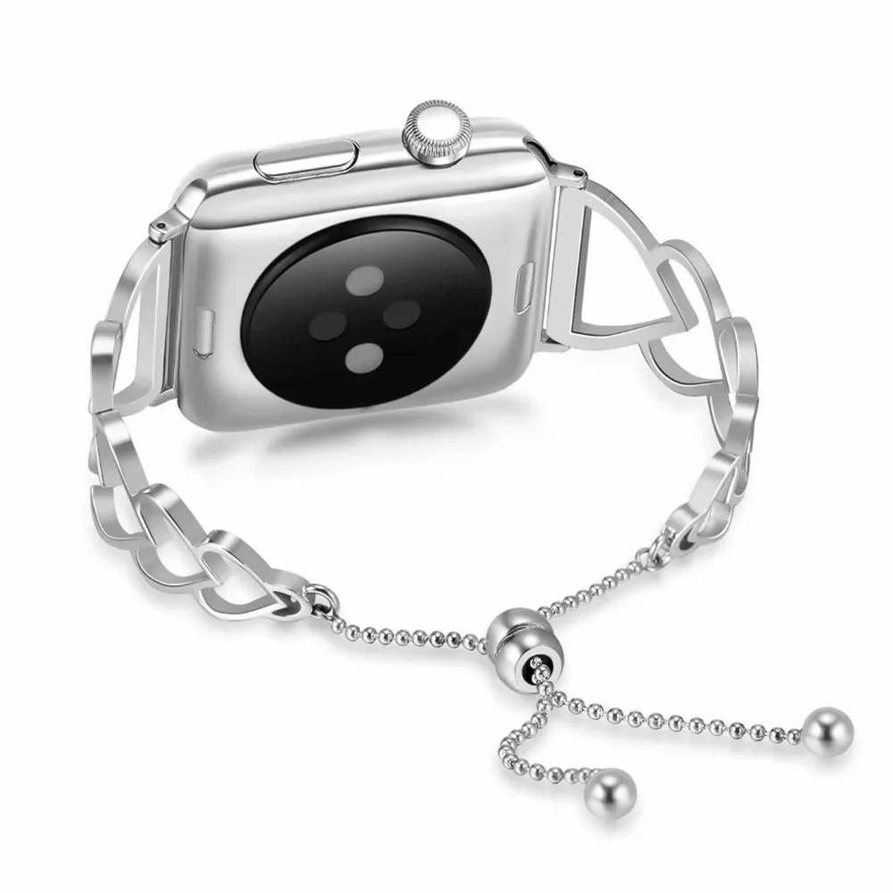 Ремешок в форме сердца для iWatch 4 3 2 1 женский браслет Apple Watch металлический из