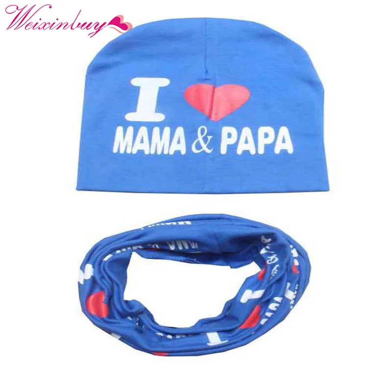 Детская шапка в комплекте зимняя хлопковая с рисунком|baby hat set|love mamai love mama papa |