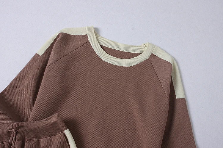 ALPHALMODA осенне-зимние женские вязаные штаны и свитер, комплекты одежды из 2 предметов, пуловеры с круглым вырезом, цветные трикотажные комплекты с карманами