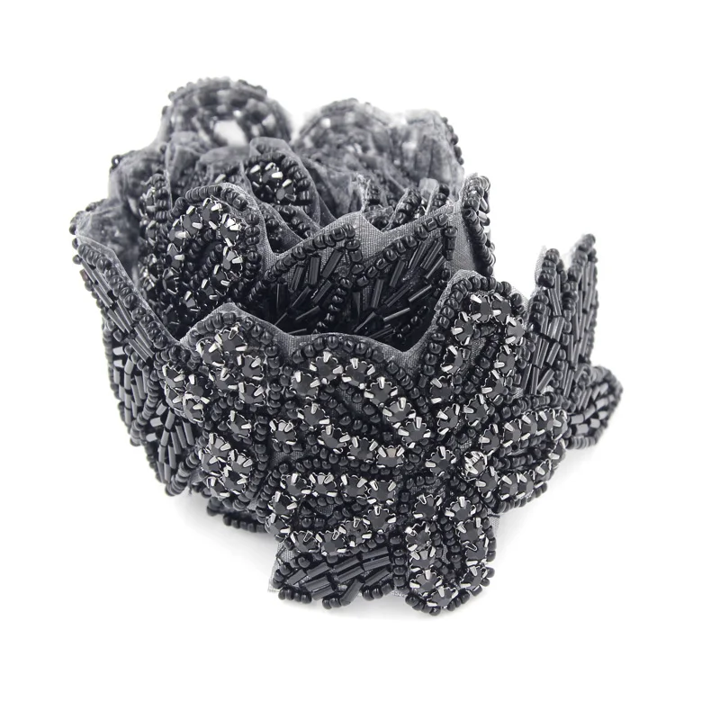 1 Yard Black Handmade Rhinestone Applique 7pcs of 13.5*6cm Flowers for Hot-fix Garment Decorries High Quality | Дом и сад