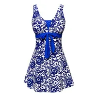 bule flowers Сексуальный купальник с принтом, с открытой спиной, без рукавов, юбка, Женский цельный купальник, пляжная одежда, купальник, платье, плюс размер, N9205 - Цвет: bule flowers