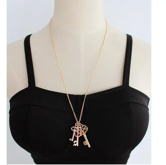 

vintage hollow out key pendant necklaces for girls party women wedding earing gifts fj682