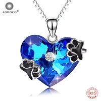 aoboco big blue heart cute dog pet paw love pendants necklaces crystal from swarovski for women girl choker fine jewelry