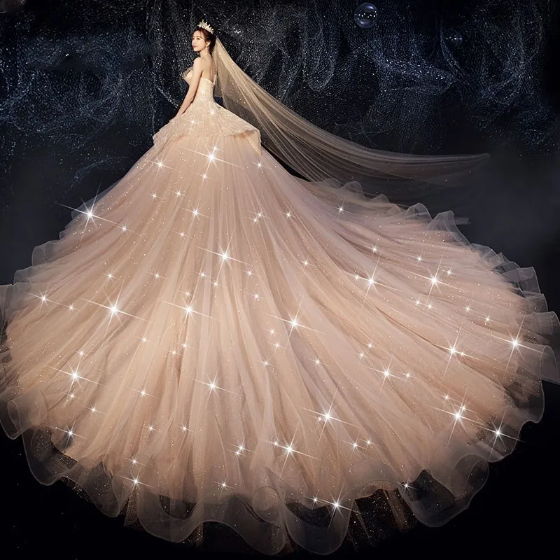 Бальное платье Vivian's Bridal блестящее с блестками и кружевной аппликацией 2019 |