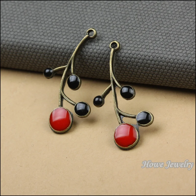 Эмалированный браслет 5 шт. качественный античный бронзовая ложка вишня подвеска