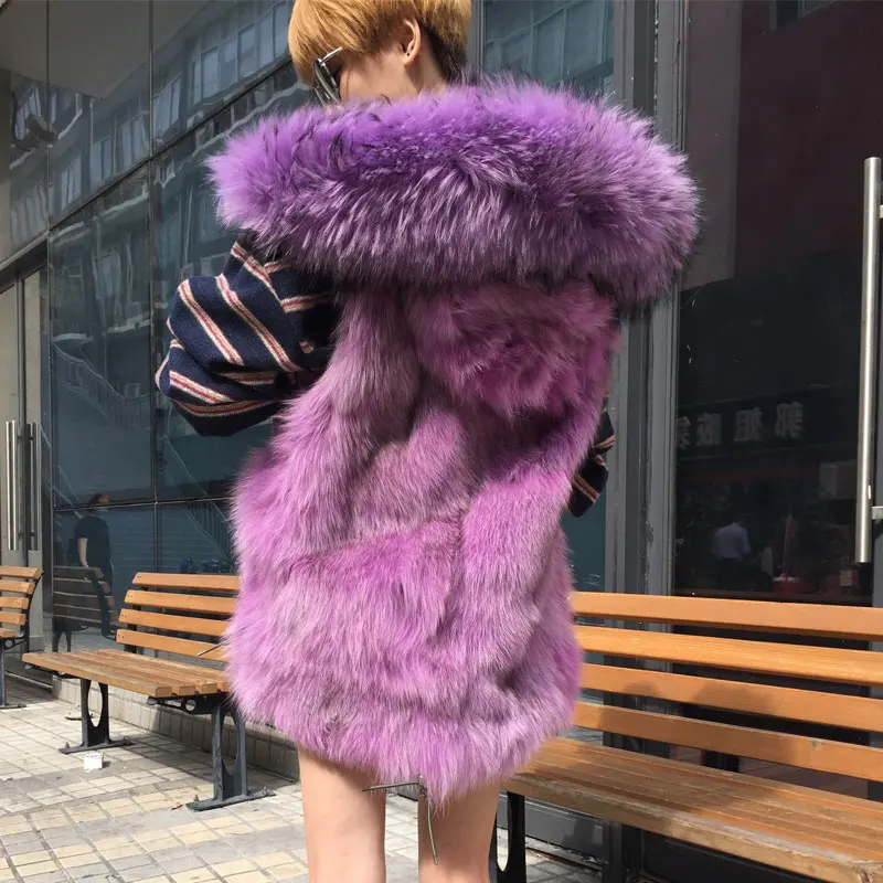 Фиолетовый fox Мех животных linging осень новый выбор Дизайн парка В виде ракушки