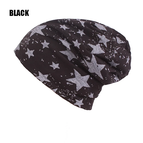 BLACK Модные осенне-зимние шапки для мужчин, дизайн со звездами, теплые вязаные шапки для женщин, унисекс, Skullies Beanies, мужские шапки, Повседневная шапочка - Цвет: BLACK