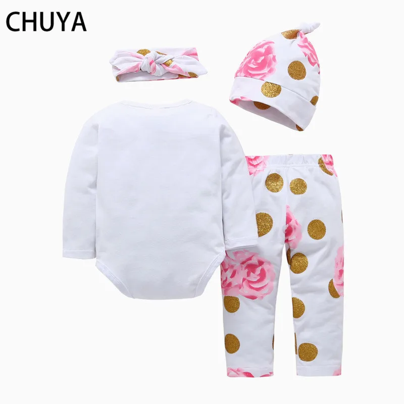 Новый комплект одежды CHUYA из 4 предметов для новорожденных 2018 белый комбинезон со