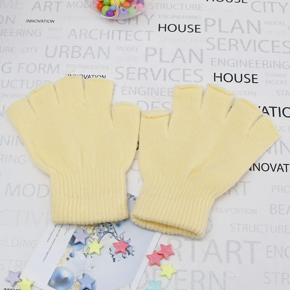 

3 Colors Winter Solid Fingerless Half Fingers Warm Knit Magic Gloves Mittens