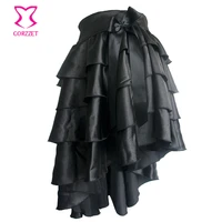 victorian black ruffle satin layered asymmetical gothic skirt women skirts with bow matching steampunk corsets and bustiers
