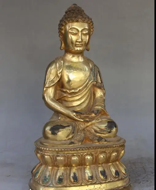 10 &quotСтарая тибетская бронзовая позолоченная сиденья Шакьямуни Амитабха Будды