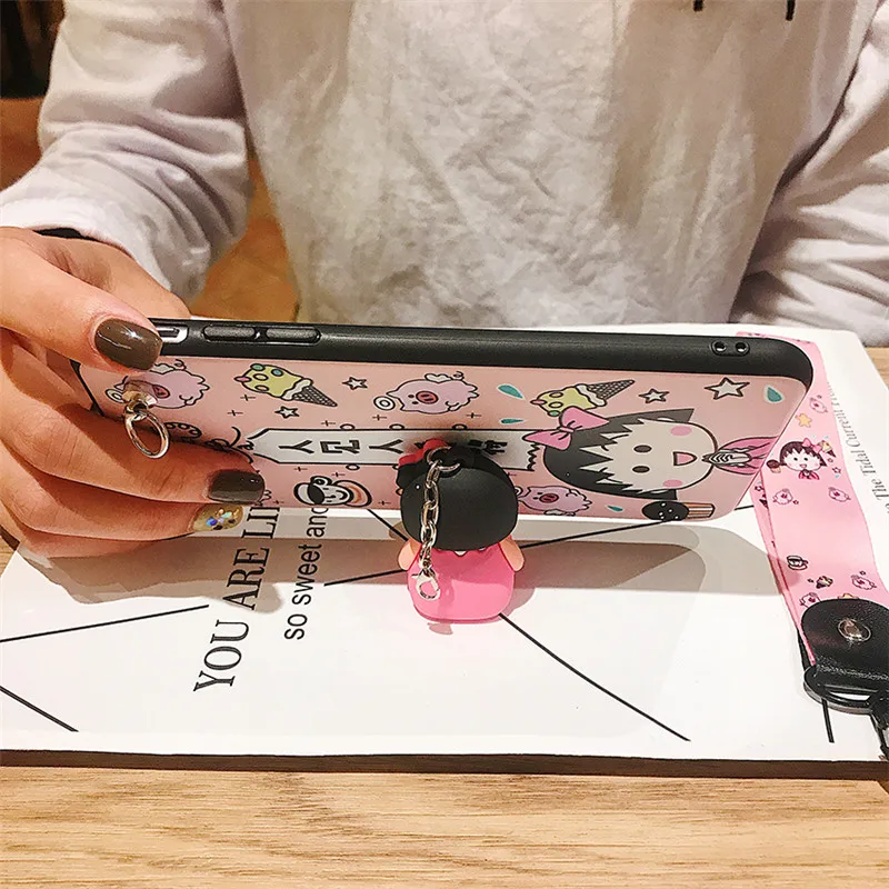 For iPhone XS Max Cute 3D Crayon Shin Chan case for X XR 6 7 8plus cartoon phone back cover + doll stander +Strap |