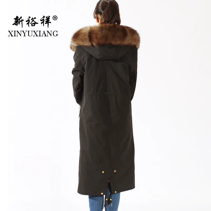 XINYUXIANG женские парки из натурального Лисьего меха длинная Черная куртка с