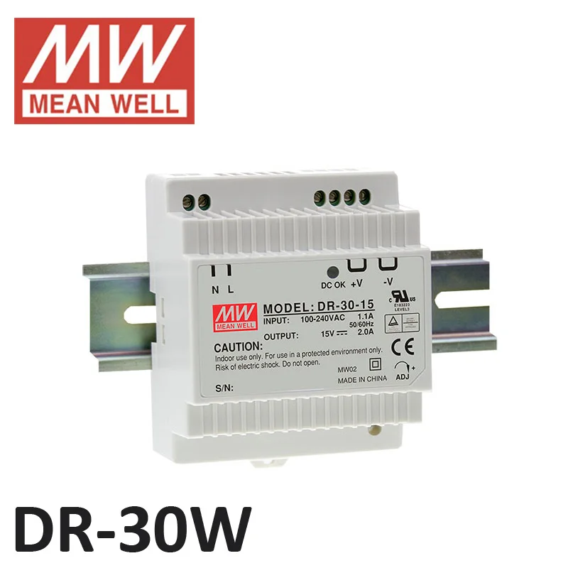 лабораторный блок питания Питания 15 В DC 2A Din rail MEAN WELL DR-30-15 Одного выход 30 Вт DIN