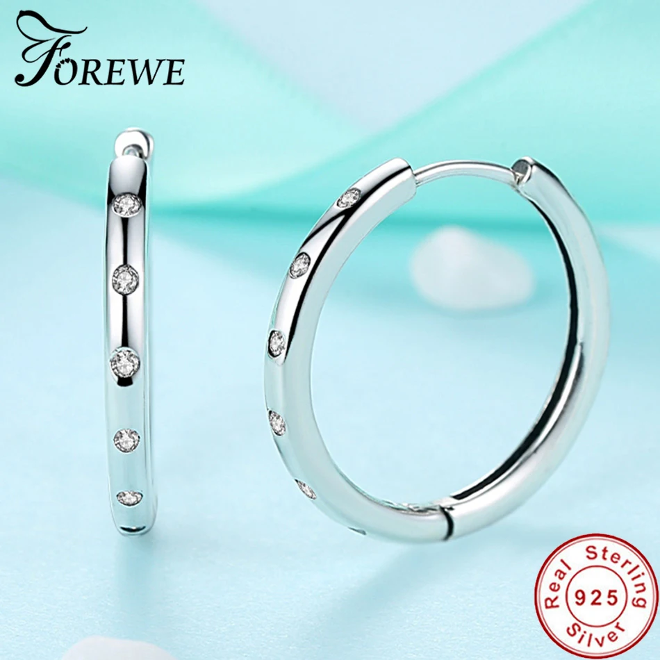 FOREWE, корейские серьги любителей 925 браслет из чистого серебра серьги-кольца с чистый Чешский хрусталь Для женщин ювелирные изделия