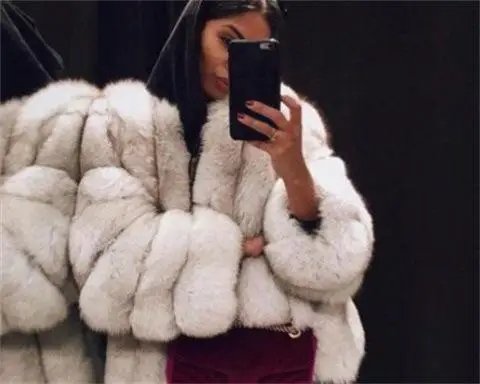 Женское меховое пальто из лисы, зимнее серое, 5XL, розовое пальто из меха лисы, теплое плюшевое пальто, брендовая Меховая куртка, женская утепленная верхняя одежда из искусственного меха - Цвет: white
