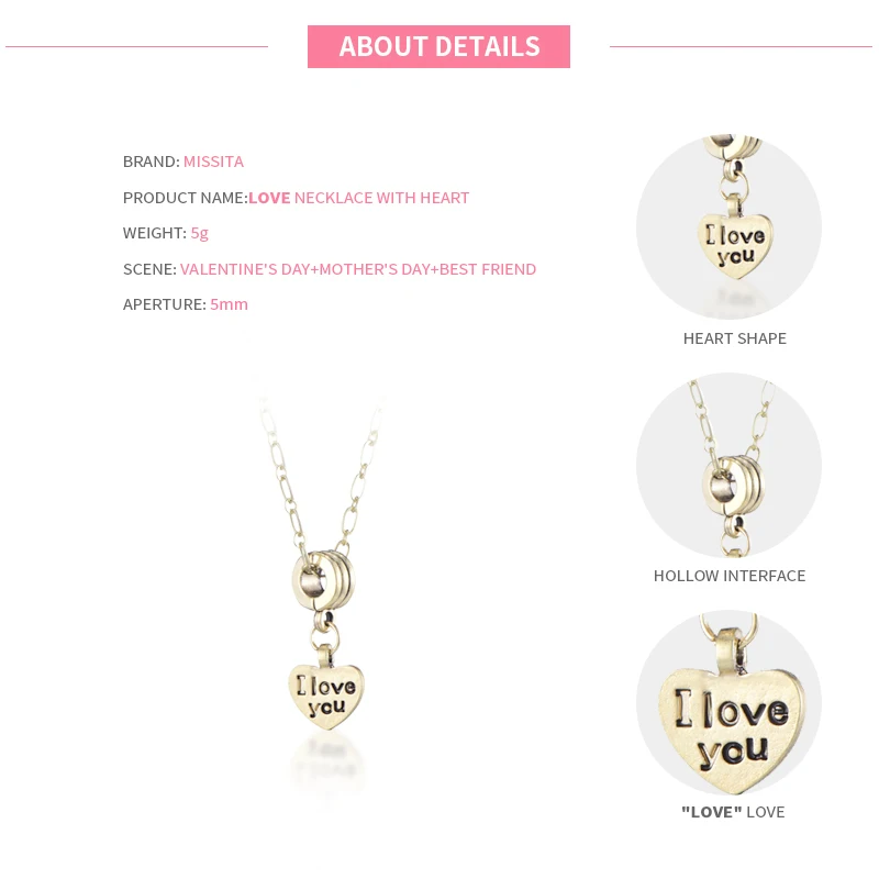 

MISSITA Women Romantic Necklaces with Love heart Pendant for Ladies Wedding Anniversary Brand Fashion Jewelry Gift choker