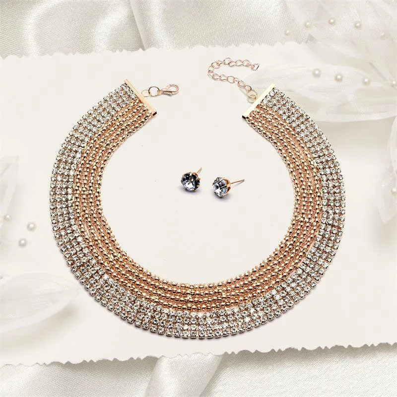 Aaacgyc A016 Jewelry Цепочки и ожерелья 8 слоев золотого цвета со стразами украшения