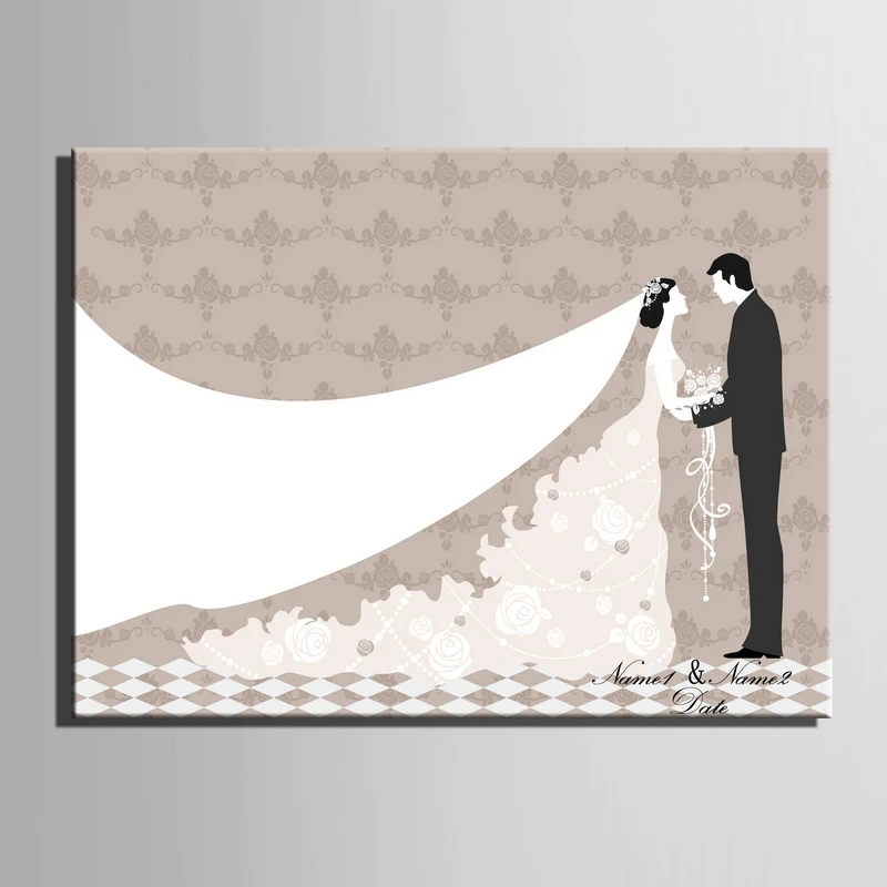 DIY отпечаток пальца Подпись Холст Картина Длинная фата для невесты свадебный