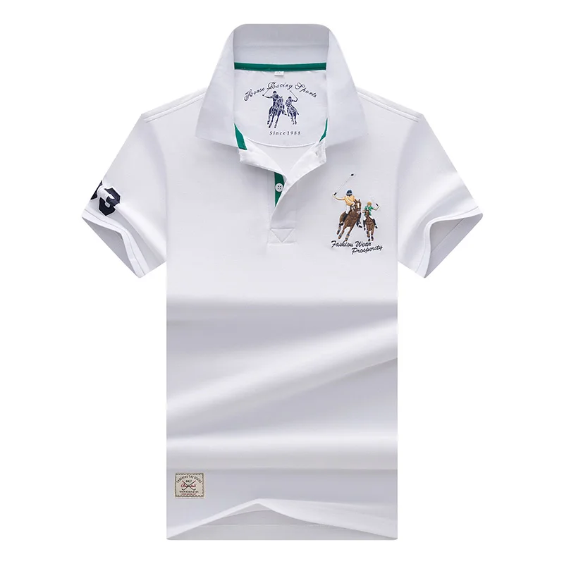 white Хит, высокое качество, топы и футболки, мужские рубашки поло, деловые мужские бренды рубашек-поло, 3D вышивка, отложной воротник, мужская рубашка Поло - Цвет: white