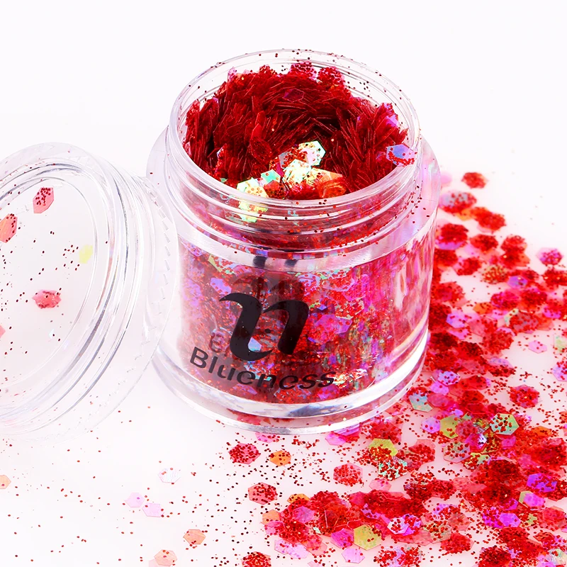 Blueness 10 г/бутылка смешивания ногтей лазерный порошок с блестками акриловые