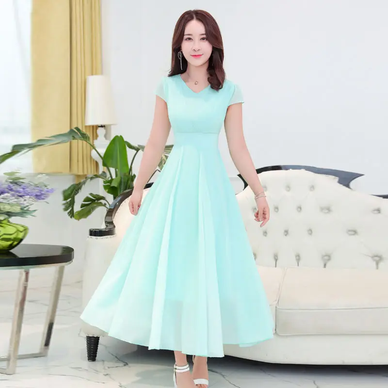 Короткий рукав шифоновое летнее платье Для женщин Vestidos размера плюс Макси длинное платье элегантный роковой женщины в богемном стиле Вечерние пляжное платье C4421