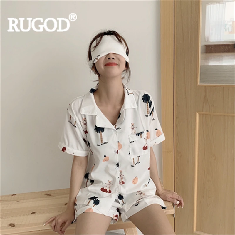 RUGOD женская одежда для сна свободная рубашка топ + широкие шорты заплатка костюм