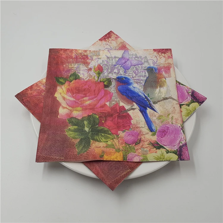 20 винтажных салфеток для стола бумажные салфетки розовые розы цветы синяя птица