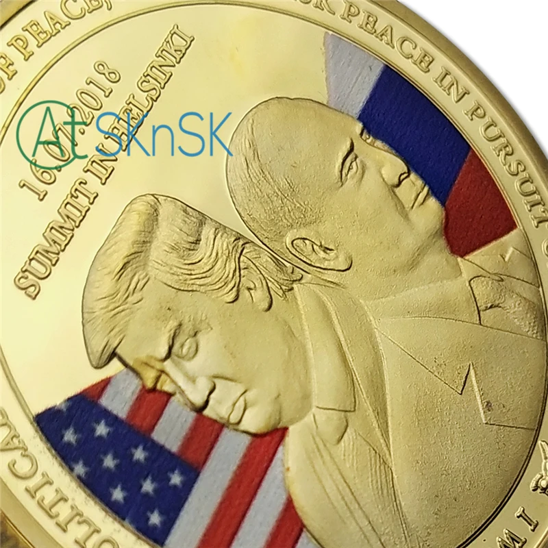 США Россия монеты на высшем уровне Дональд Трамп президент вызов сувенирный
