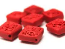 Киноварь Красная 10 шт ромб Cinnabar резные лакированные изделия бисера модные