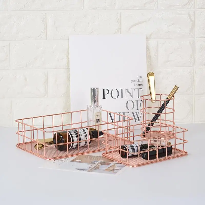 

1pcs Rose Gold Metal Pen Holder Box Case Organizer Home Desk Stationery Decor cosmetics box Office School Desk Accessories