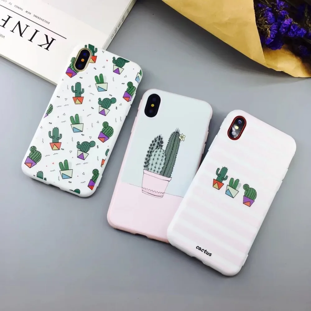BUNA корейский Модный Полосатый чехол для телефона в форме кактуса Apple Iphone X 8 6 6s 6plus