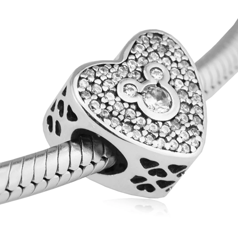 CKK Fit Pandora Браслеты Микки Сверкающее сердце амулеты 925 стерлингового серебра Шарм бусины для бусина для изготовления украшений Kralen